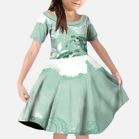 Happy Valentine's Day Polynesia Kid Short Sleeve Dress SeaTurtle Couple Polynesian - Green Lester Color LT14 KID Green - Polynesian Pride