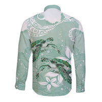 Happy Valentine's Day Polynesia Long Sleeve Button Shirt SeaTurtle Couple Polynesian - Green Lester Color