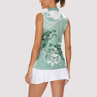 Happy Valentine's Day Polynesia Women Sleeveless Polo Shirt SeaTurtle Couple Polynesian - Green Lester Color