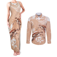 Happy Valentine's Day Polynesia Couples Matching Tank Maxi Dress and Long Sleeve Button Shirt SeaTurtle Couple Polynesian - Desert Sand Color