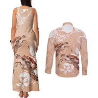 Happy Valentine's Day Polynesia Couples Matching Tank Maxi Dress and Long Sleeve Button Shirt SeaTurtle Couple Polynesian - Desert Sand Color