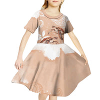 Happy Valentine's Day Polynesia Kid Short Sleeve Dress SeaTurtle Couple Polynesian - Desert Sand Color LT14 - Polynesian Pride
