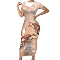 Happy Valentine's Day Polynesia Short Sleeve Bodycon Dress SeaTurtle Couple Polynesian - Desert Sand Color LT14 Long Dress Desert Sand - Polynesian Pride