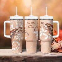 Happy Valentine's Day Polynesia Tumbler With Handle SeaTurtle Couple Polynesian - Desert Sand Color