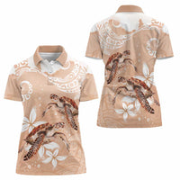 Happy Valentine's Day Polynesia Women Polo Shirt SeaTurtle Couple Polynesian - Desert Sand Color