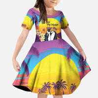 Hawaii Penguin Couple Kid Short Sleeve Dress You Are My Valentine - Tropical Sunset Vibes LT14 KID Purple - Polynesian Pride