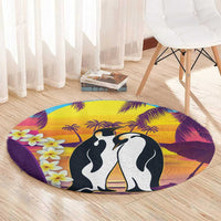 Hawaii Penguin Couple Round Carpet You Are My Valentine - Tropical Sunset Vibes LT14 - Polynesian Pride