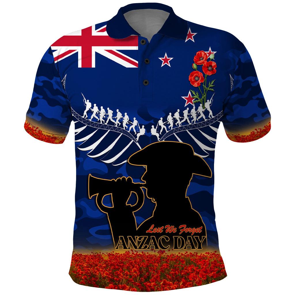 New Zealand ANZAC Day Polo Shirt 25 April Last Post Camouflage With Poppies LT14 Blue - Polynesian Pride