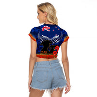 New Zealand ANZAC Day Raglan Cropped T Shirt 25 April Last Post Camouflage With Poppies LT14 - Polynesian Pride