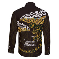 New Zealand Matariki Family Matching Short Sleeve Bodycon Dress and Hawaiian Shirt Maori New Year Silver Fern And Lizard - Gold LT14 - Polynesian Pride