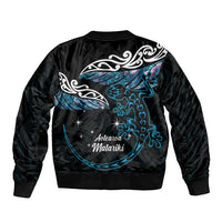 New Zealand Matariki Sleeve Zip Bomber Jacket Maori New Year Silver Fern And Lizard - Turquosie