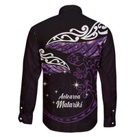 New Zealand Matariki Family Matching Long Sleeve Bodycon Dress and Hawaiian Shirt Maori New Year Silver Fern And Lizard - Purple LT14 - Polynesian Pride