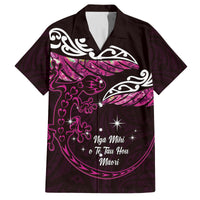 New Zealand Matariki Family Matching Long Sleeve Bodycon Dress and Hawaiian Shirt Maori New Year Silver Fern And Lizard - Pink LT14 Dad's Shirt - Short Sleeve Pink - Polynesian Pride
