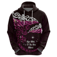 New Zealand Matariki Zip Hoodie Maori New Year Silver Fern And Lizard - Pink