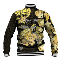 Personalised Aloha Hawaii Oahu Island Baseball Jacket Gathering Place Sea Turtle Ilima Flowers
