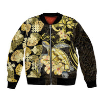Personalised Aloha Hawaii Oahu Island Bomber Jacket Gathering Place Sea Turtle Ilima Flowers LT14 Unisex Yellow - Polynesian Pride