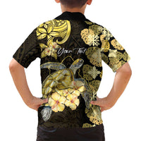 Personalised Aloha Hawaii Oahu Island Family Matching Puletasi and Hawaiian Shirt Gathering Place Sea Turtle Ilima Flowers