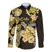 Personalised Aloha Hawaii Oahu Island Long Sleeve Button Shirt Gathering Place Sea Turtle Ilima Flowers