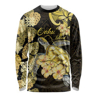 Personalised Aloha Hawaii Oahu Island Long Sleeve Shirt Gathering Place Sea Turtle Ilima Flowers