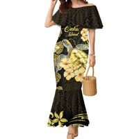 Personalised Aloha Hawaii Oahu Island Mermaid Dress Gathering Place Sea Turtle Ilima Flowers LT14 Women Yellow - Polynesian Pride