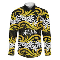 Personalised Cook Islands Aitutaki Family Matching Short Sleeve Bodycon Dress and Hawaiian Shirt Tiare Maori Polynesian Waves Tattoo LT14 Dad's Shirt - Long Sleeve Yellow - Polynesian Pride