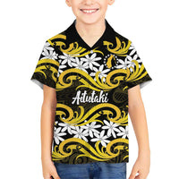 Personalised Cook Islands Aitutaki Kid Hawaiian Shirt Tiare Maori Polynesian Waves Tattoo LT14 Kid Yellow - Polynesian Pride