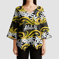 Personalised Cook Islands Aitutaki Kimono Sleeve Blouse Tiare Maori Polynesian Waves Tattoo LT14 - Polynesian Pride