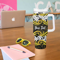 Personalised Cook Islands Aitutaki Tumbler With Handle Tiare Maori Polynesian Waves Tattoo
