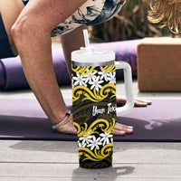 Personalised Cook Islands Aitutaki Tumbler With Handle Tiare Maori Polynesian Waves Tattoo