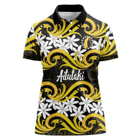 Personalised Cook Islands Aitutaki Women Polo Shirt Tiare Maori Polynesian Waves Tattoo