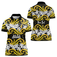 Personalised Cook Islands Aitutaki Women Polo Shirt Tiare Maori Polynesian Waves Tattoo