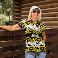 Personalised Cook Islands Aitutaki Women Polo Shirt Tiare Maori Polynesian Waves Tattoo