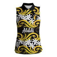 Personalised Cook Islands Aitutaki Women Sleeveless Polo Shirt Tiare Maori Polynesian Waves Tattoo
