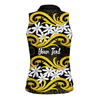Personalised Cook Islands Aitutaki Women Sleeveless Polo Shirt Tiare Maori Polynesian Waves Tattoo