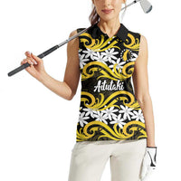 Personalised Cook Islands Aitutaki Women Sleeveless Polo Shirt Tiare Maori Polynesian Waves Tattoo