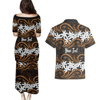 Personalised Cook Islands Rakahanga Couples Matching Puletasi and Hawaiian Shirt Tiare Maori Polynesian Waves Tattoo