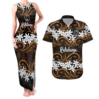 Personalised Cook Islands Rakahanga Couples Matching Tank Maxi Dress and Hawaiian Shirt Tiare Maori Polynesian Waves Tattoo