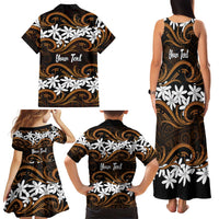 Personalised Cook Islands Rakahanga Family Matching Tank Maxi Dress and Hawaiian Shirt Tiare Maori Polynesian Waves Tattoo