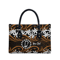 Personalised Cook Islands Rakahanga Leather Bag Tiare Maori Polynesian Waves Tattoo