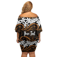 Personalised Cook Islands Rakahanga Off Shoulder Short Dress Tiare Maori Polynesian Waves Tattoo LT14 - Polynesian Pride