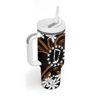 Personalised Cook Islands Rakahanga Tumbler With Handle Tiare Maori Polynesian Waves Tattoo LT14 - Polynesian Pride