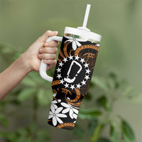 Personalised Cook Islands Rakahanga Tumbler With Handle Tiare Maori Polynesian Waves Tattoo LT14 - Polynesian Pride