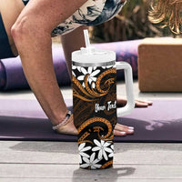 Personalised Cook Islands Rakahanga Tumbler With Handle Tiare Maori Polynesian Waves Tattoo LT14 - Polynesian Pride