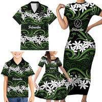 Personalised Cook Islands Palmerston Family Matching Short Sleeve Bodycon Dress and Hawaiian Shirt Tiare Maori Polynesian Waves Tattoo