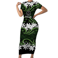 Personalised Cook Islands Palmerston Family Matching Short Sleeve Bodycon Dress and Hawaiian Shirt Tiare Maori Polynesian Waves Tattoo