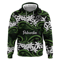 Personalised Cook Islands Palmerston Hoodie Tiare Maori Polynesian Waves Tattoo LT14 Pullover Hoodie Green - Polynesian Pride