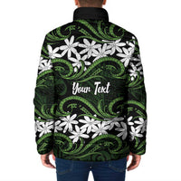 Personalised Cook Islands Palmerston Padded Jacket Tiare Maori Polynesian Waves Tattoo LT14 - Polynesian Pride