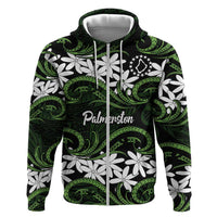 Personalised Cook Islands Palmerston Zip Hoodie Tiare Maori Polynesian Waves Tattoo LT14 Zip Hoodie Green - Polynesian Pride