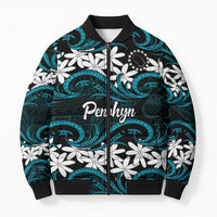 Personalised Cook Islands Penrhyn Atoll Bomber Puffer Jacket Tiare Maori Polynesian Waves Tattoo LT14 Unisex Blue - Polynesian Pride