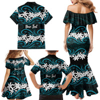 Personalised Cook Islands Penrhyn Atoll Family Matching Mermaid Dress and Hawaiian Shirt Tiare Maori Polynesian Waves Tattoo